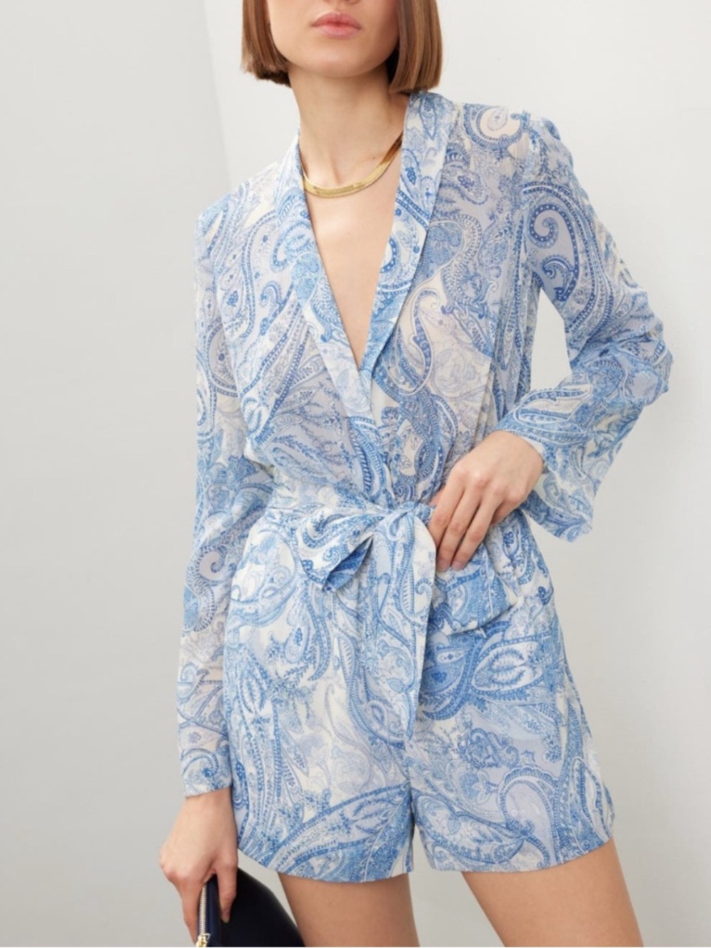 (NEW) L'AGENCE Arabell Romper In Ivory/Blue Decorated Paisley Sz 18
